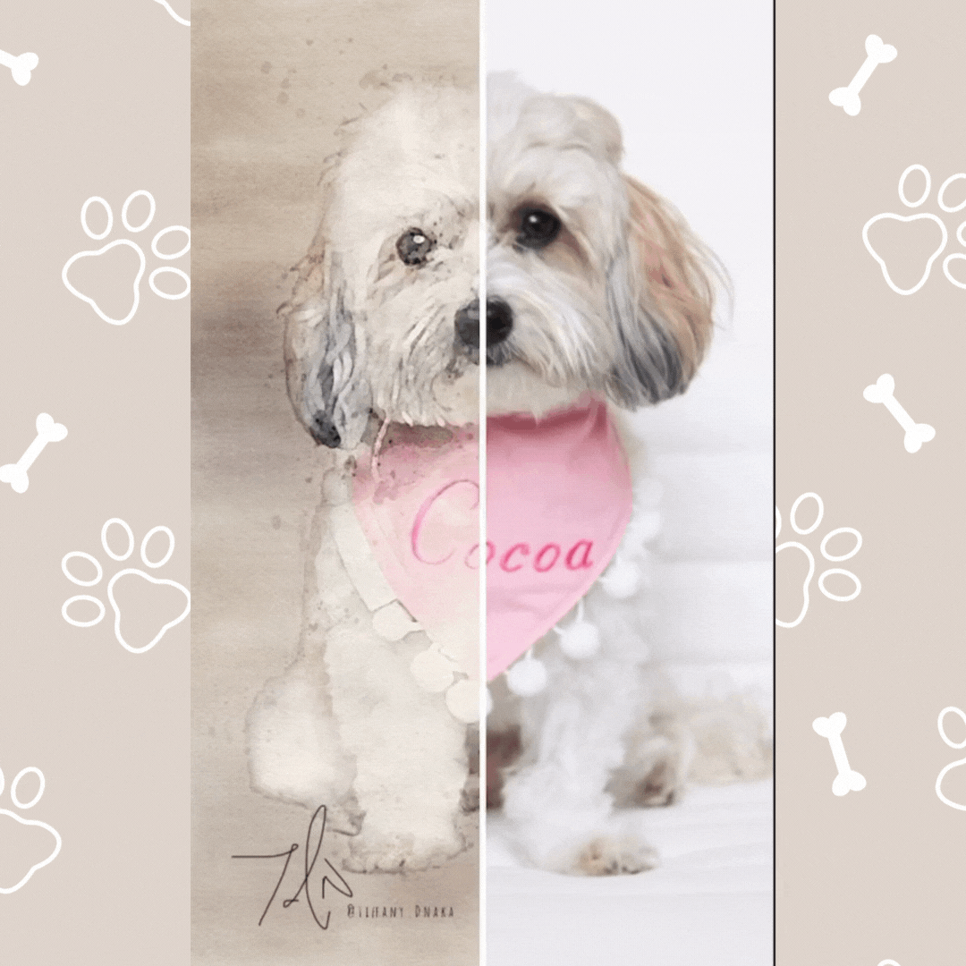 watercolor pet portrait of small dog