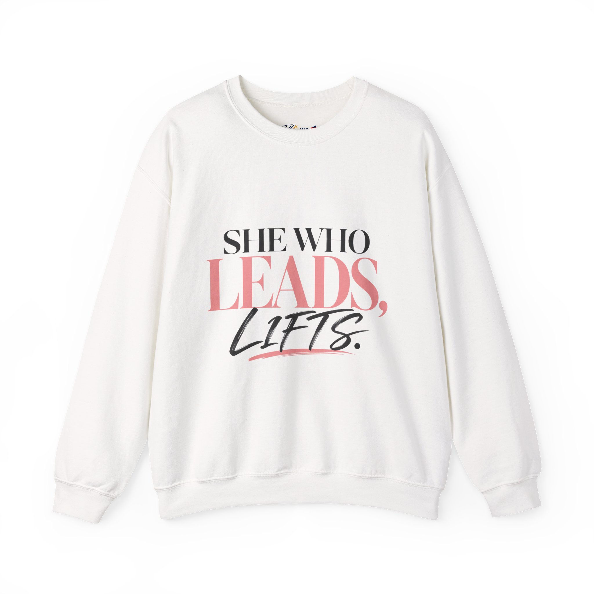 Crewneck Sweatshirt — "She Who Leads, Lifts" Inspirational Fitness Sweatshirt