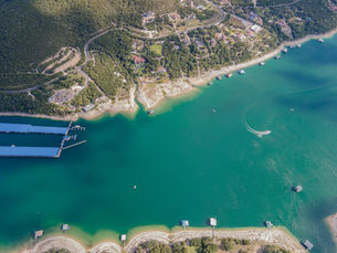 Lake Travis boat party aerial view Austin TX bachelor party planning guide House of Sirens