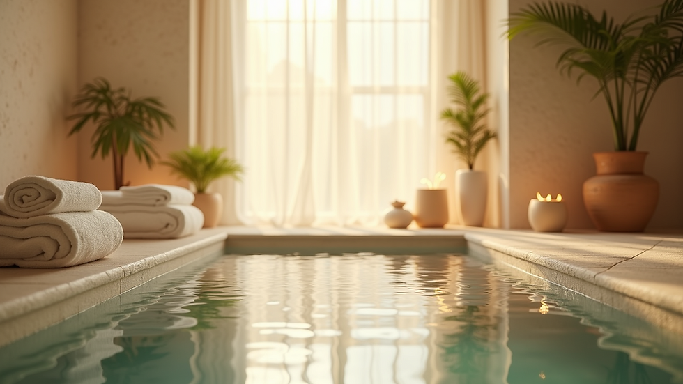 Eye-level view of a tranquil spa room with natural light