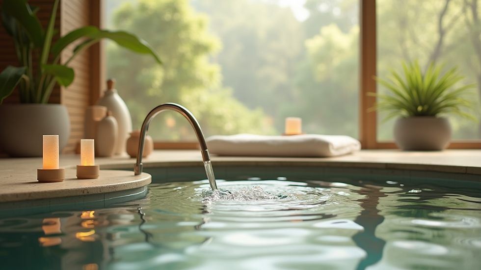 Eye-level view of a serene spa room with natural light and plants