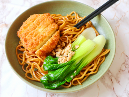 Vegan Tofu Katsu Noodle Bowl (onions and garlic free)