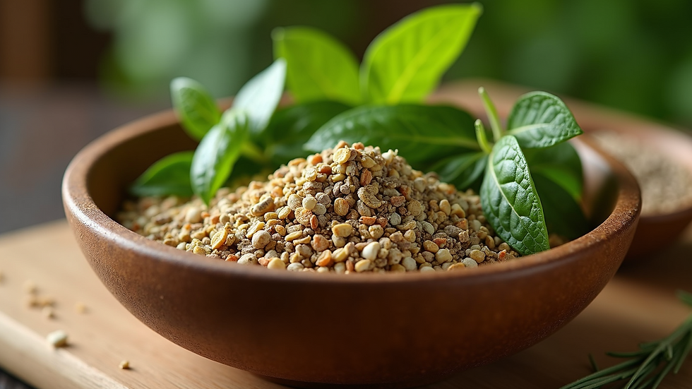 Close-up view of a bowl with fresh herbal ingredients for spa treatments