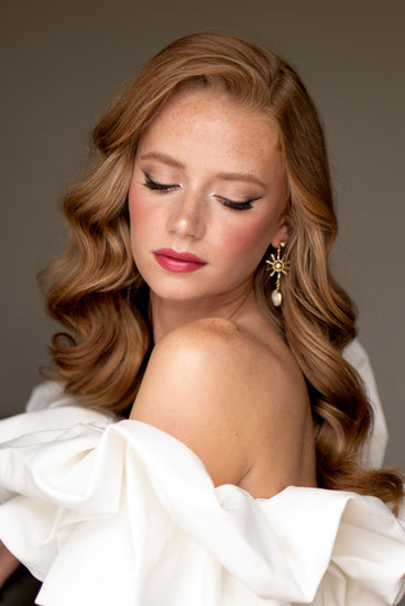 Hollywood Waves Bridal Hair Redhead bride with Bridal Accessories London