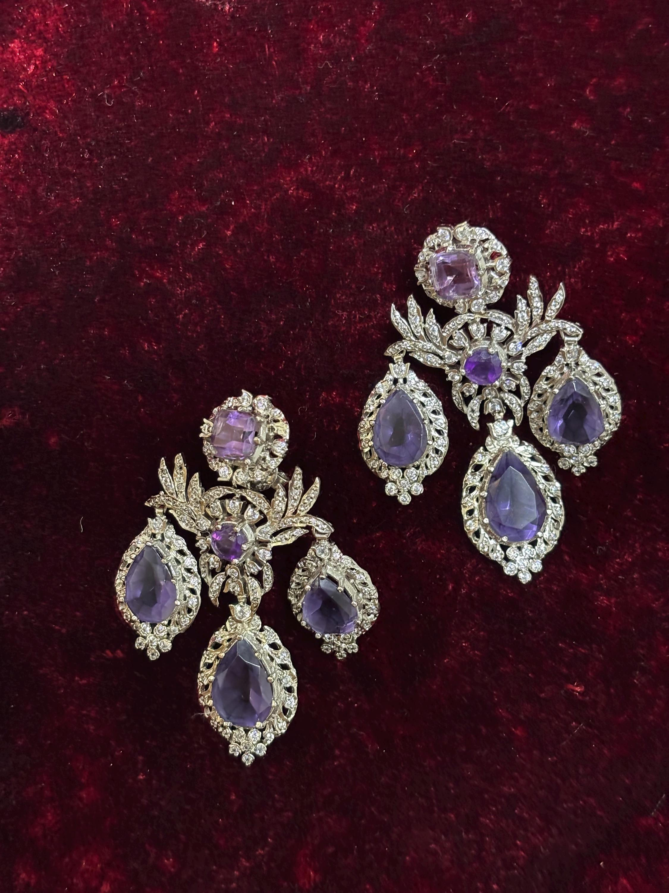 Earrings: Ring Earring Pendant Silver Diamond Vintage Bridal