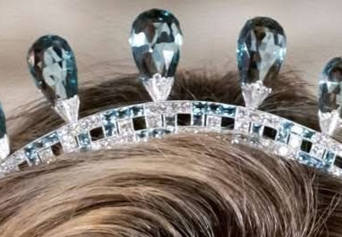 Art deco 925 silver cz Zircon Queen Juliana 's Aquamarine tiara