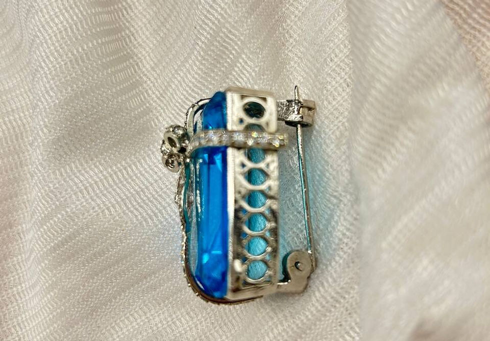 Miniature : Brooch Silver Zircon Emerald Cz Art Deco Antique Victorian cut