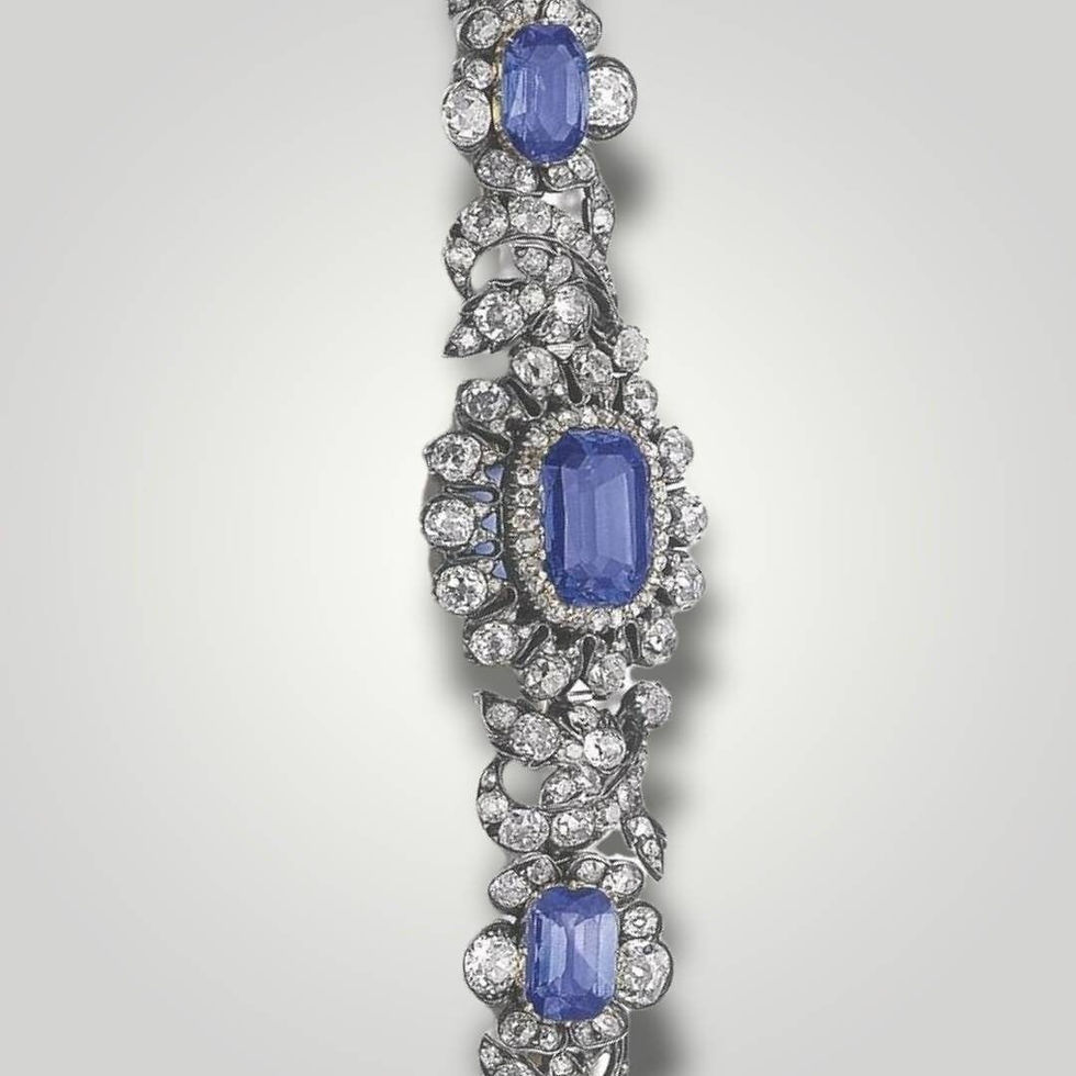 Miniature : Bracelet Silver Zircon Sapphire Antique Royal Queen Edwardian
