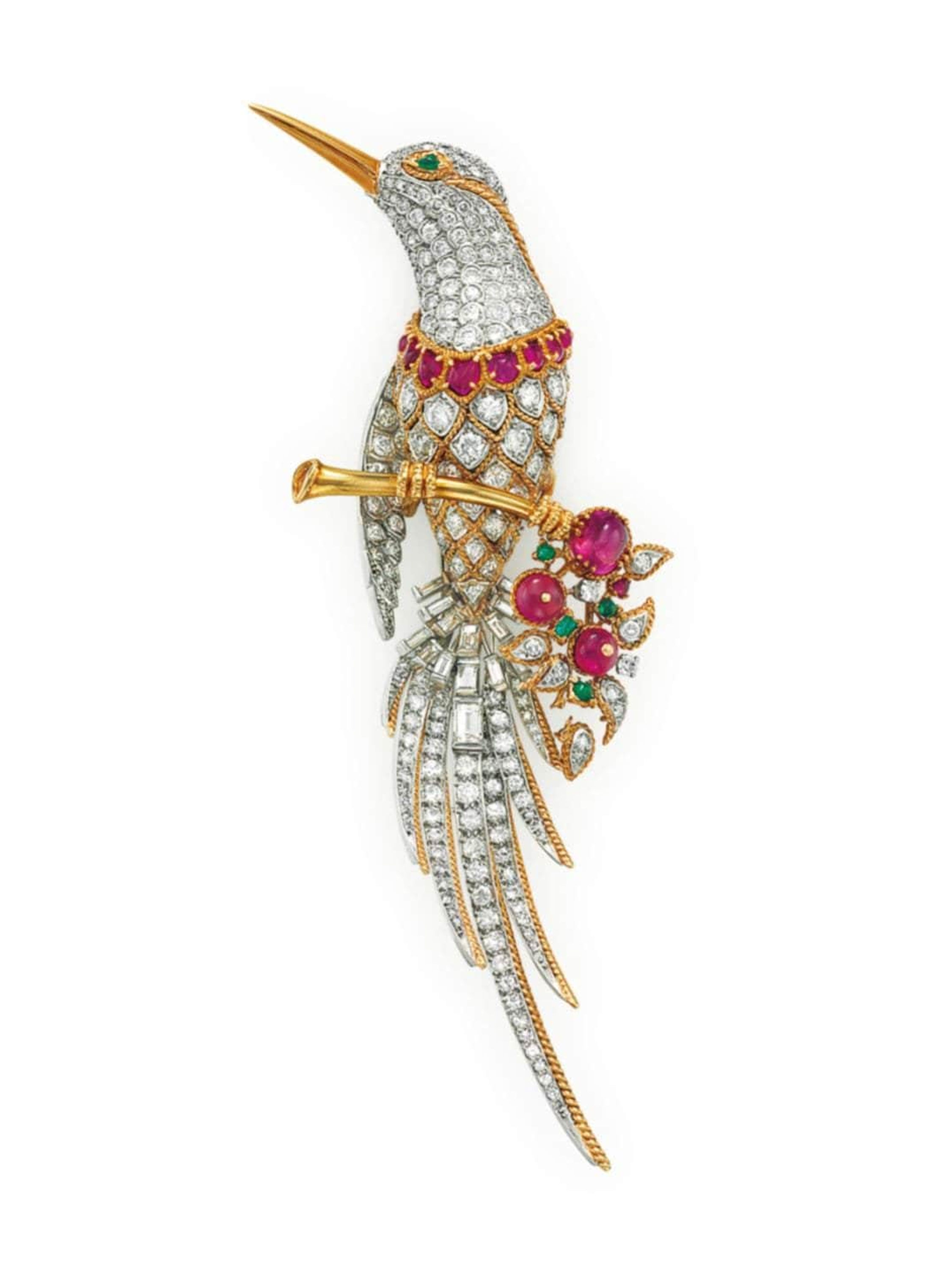 Brooch Silver Gold Ruby Moissanite Art Deco Antique Wedding