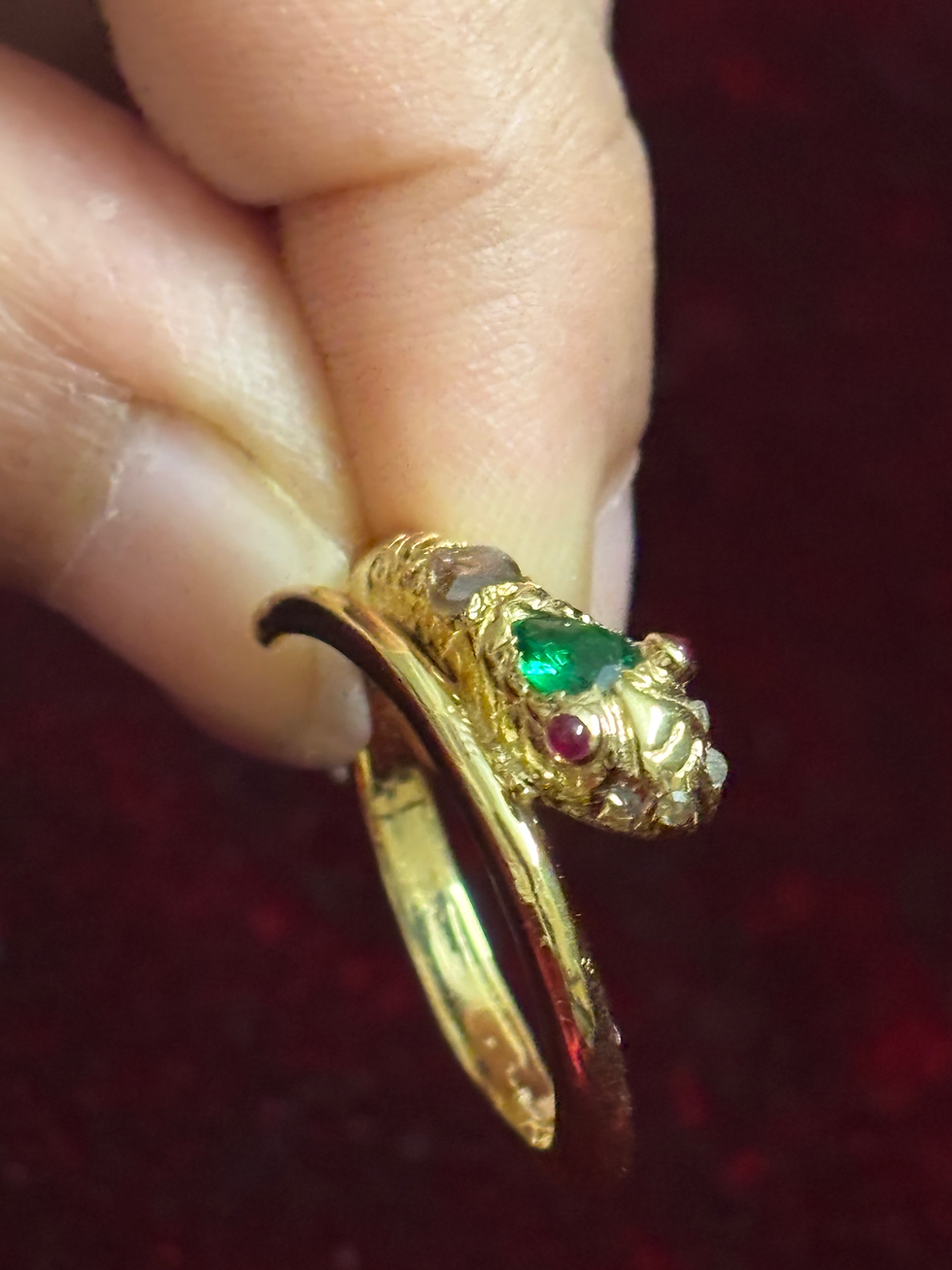 Miniatura: Queen Victoria Snake Ring – 9Kt Yellow Gold, Rose Cut Diamond,