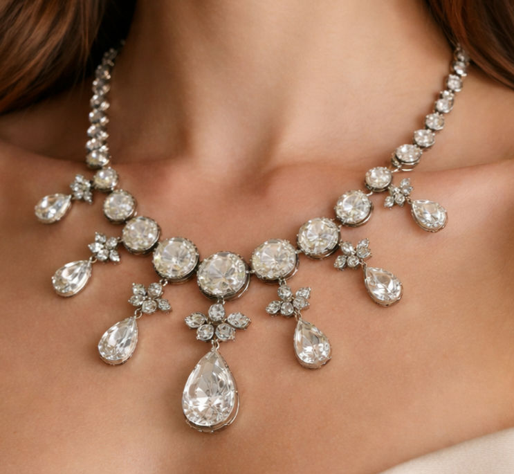 Thumbnail: Necklace Silver Zircon Vintage Wedding Royal Queen Danish