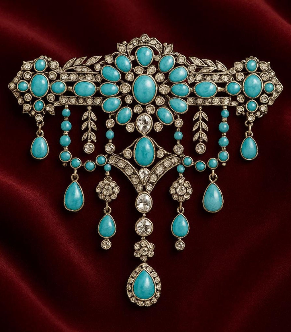 Brooch Silver Zircon Art Deco Antique Victorian Grand Duchess