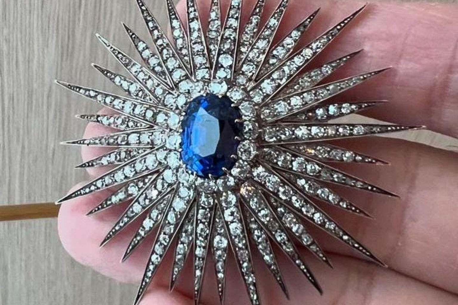 Brooch Silver Zircon Sapphire Vintage Art Deco Wedding blue and