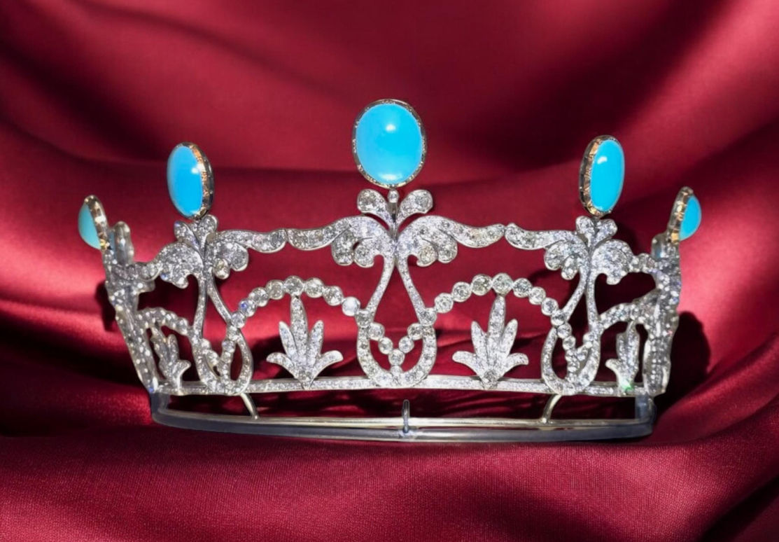 Tiara Crown Silver Zircon Cz Vintage Antique Bridal Wedding