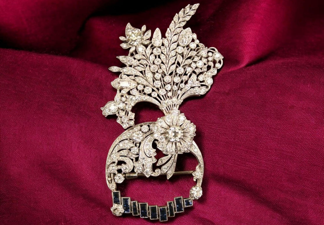 Brooch Silver Diamond Vintage Antique Wedding Royal Gorgeous
