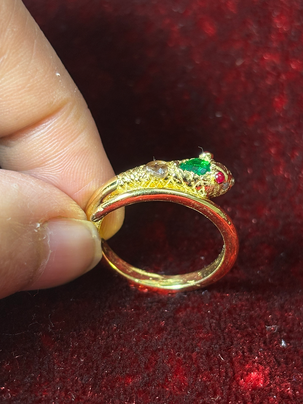 Miniatura: Queen Victoria Snake Ring – 9Kt Yellow Gold, Rose Cut Diamond,