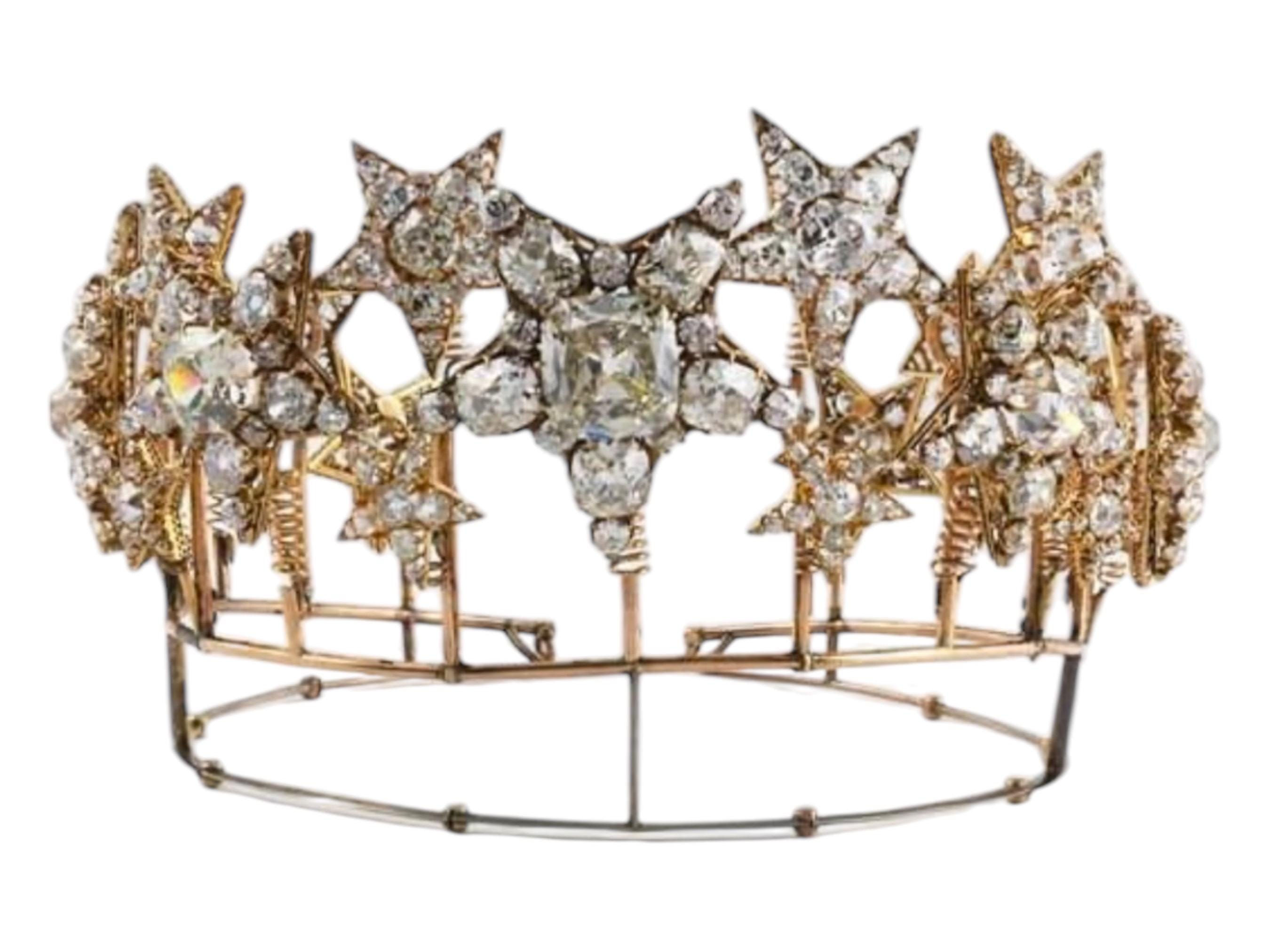 Tiara Crown Silver Diamond Zircon Vintage Art Deco Bridal