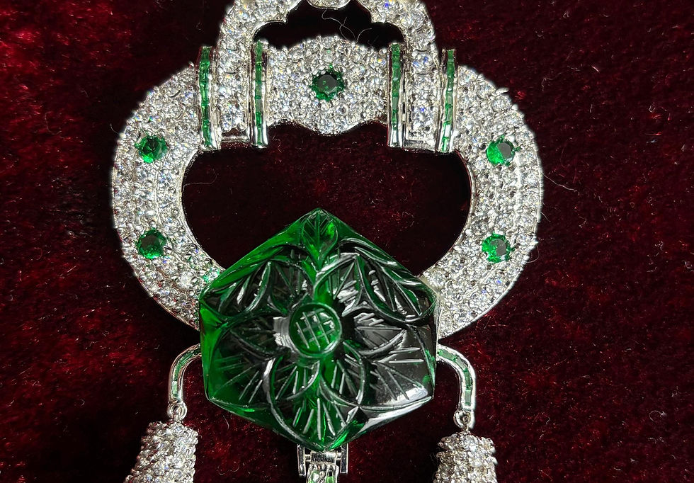 Miniatura: Brooch Silver Emerald Art Deco Wedding Royal Queen Retro 925