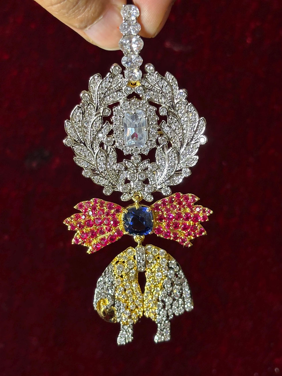 Miniatura: Brooch Silver Gold Zircon Sapphire Cz Vintage Art Deco Antique
