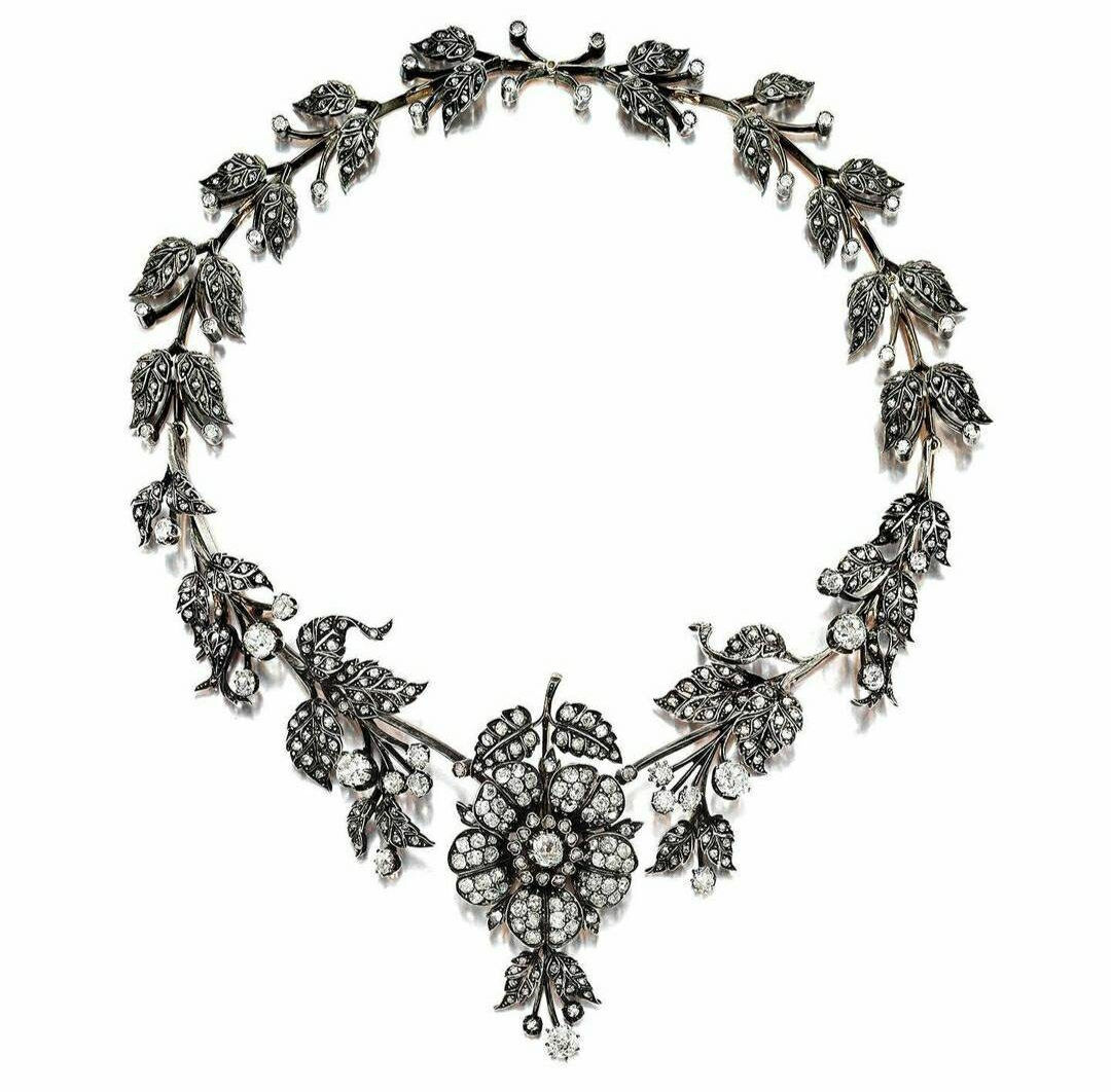 Necklace Silver Diamond Zircon Vintage Art Deco Antique Wedding