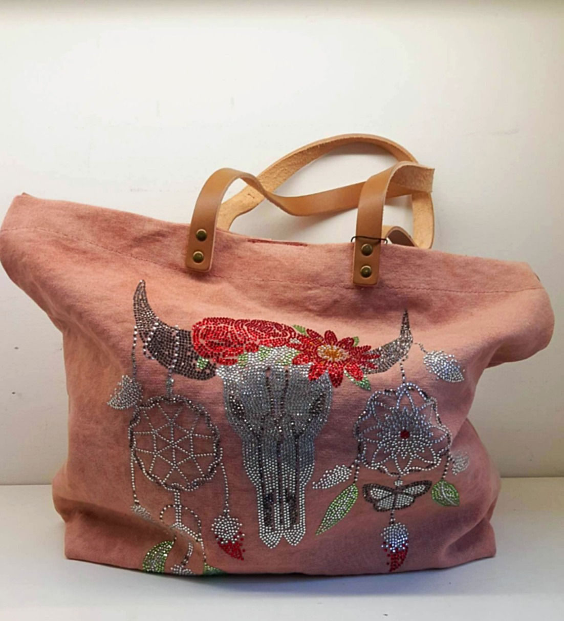 SAC TETE DE BUFFLE STRASS - ROSE