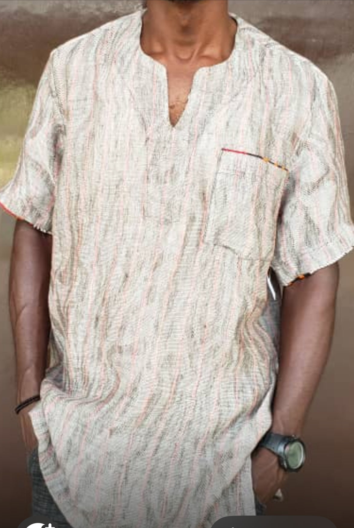 Beige Mix Linen Short Sleeve Shirt (XS)