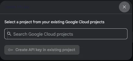 Create new Project for API key, or create API key in existing project