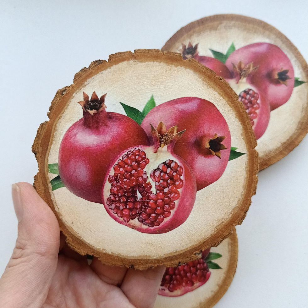 Nar Desenli Ahşap Bardak Altlığı – 3’lü Set