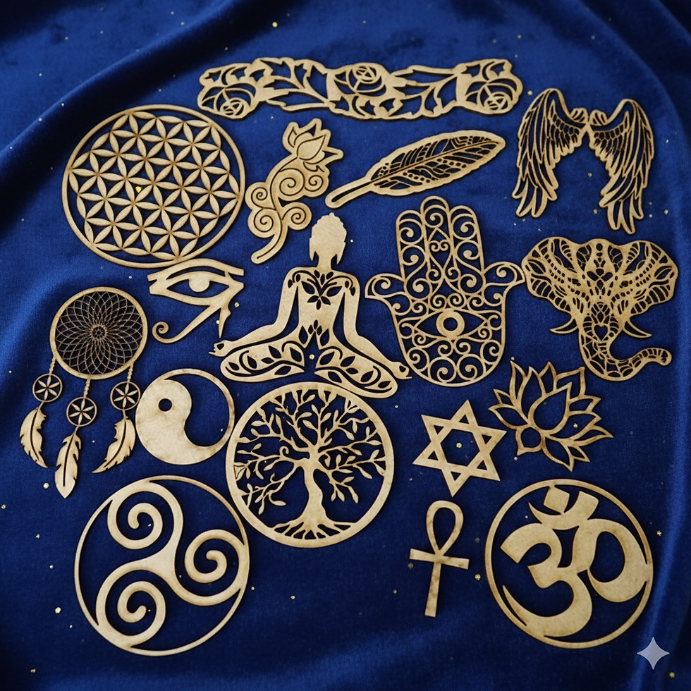 Boyanabilir Lazer Kesim Ham Obje Spiritüel Semboller Seti