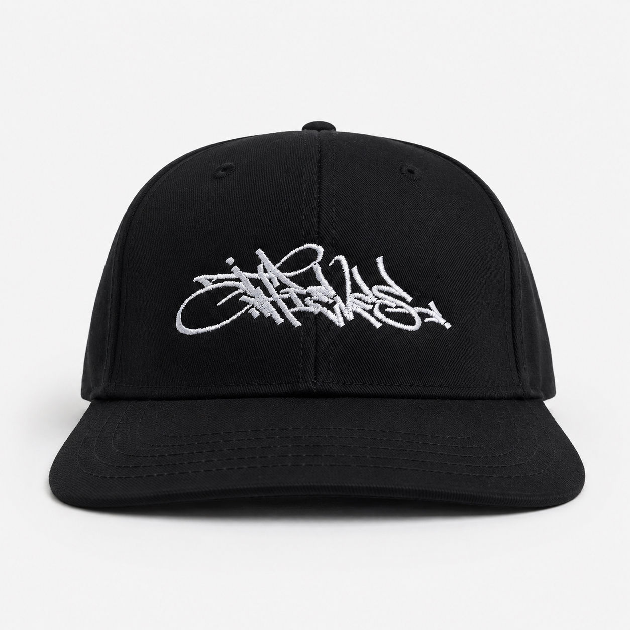 Black THIEVES handstyle snapback hat with white embroidery