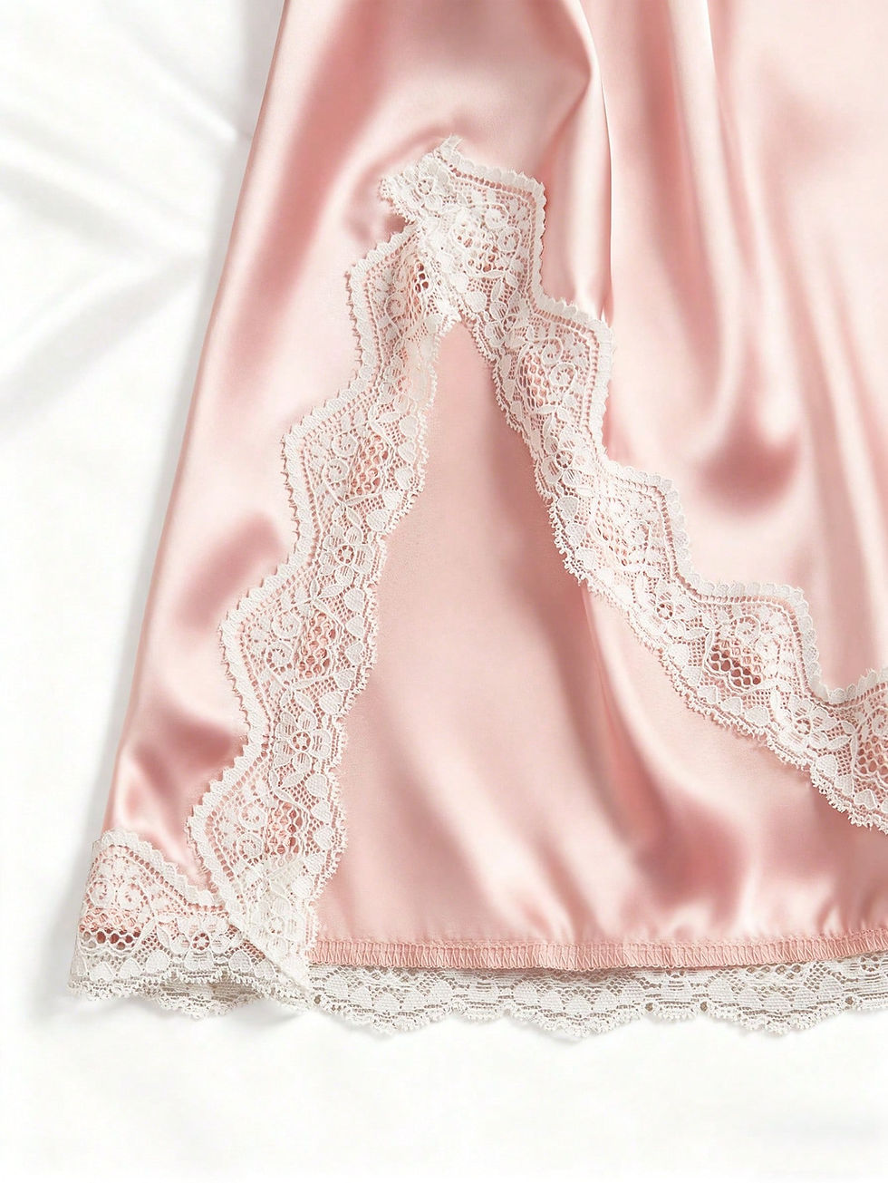 Miniatura: Camisón Satén Rosa con Encaje, Vestido de Dormir Romántico