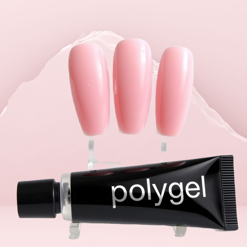 Pink Polygel nails and tube