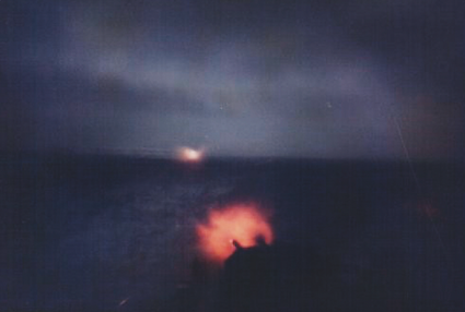 HMS Glamorgan firing at Pebble Island