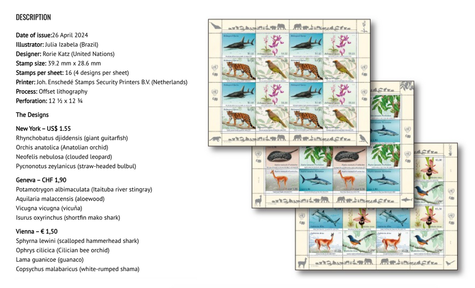 stamps with illustrations endangered species of animals and plants
