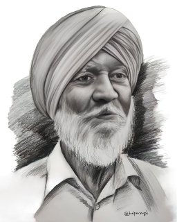 A realistic portrait sketch of an old Indian man
