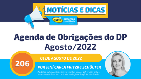 DP: Agenda de prazos e obrigações do mês de AGOSTO/2022
