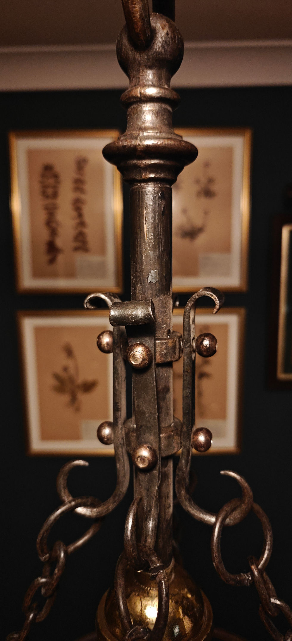 Thumbnail: Arts and crafts copper and wrought iron chandelier