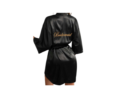 Letter Embroidered Belted Satin Bridesmaid Robe | Decor Hire by BV