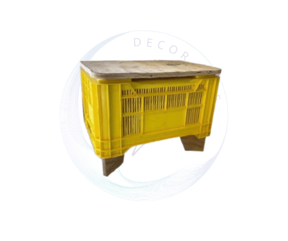 Plastic crate ottoman available in various colours, ideal for casual lounge seating, outdoor events, picnics, and relaxed eve