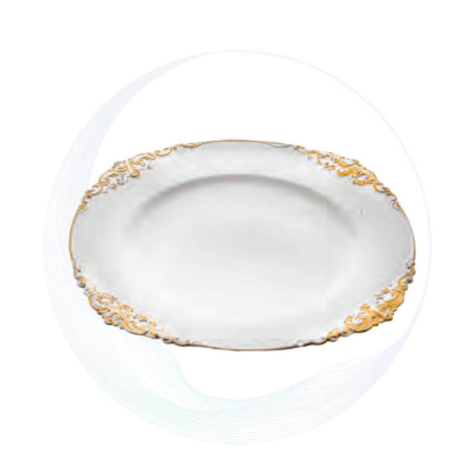 White and gold crown glass underplate, perfect for elegant table settings, weddings, and luxury event décor