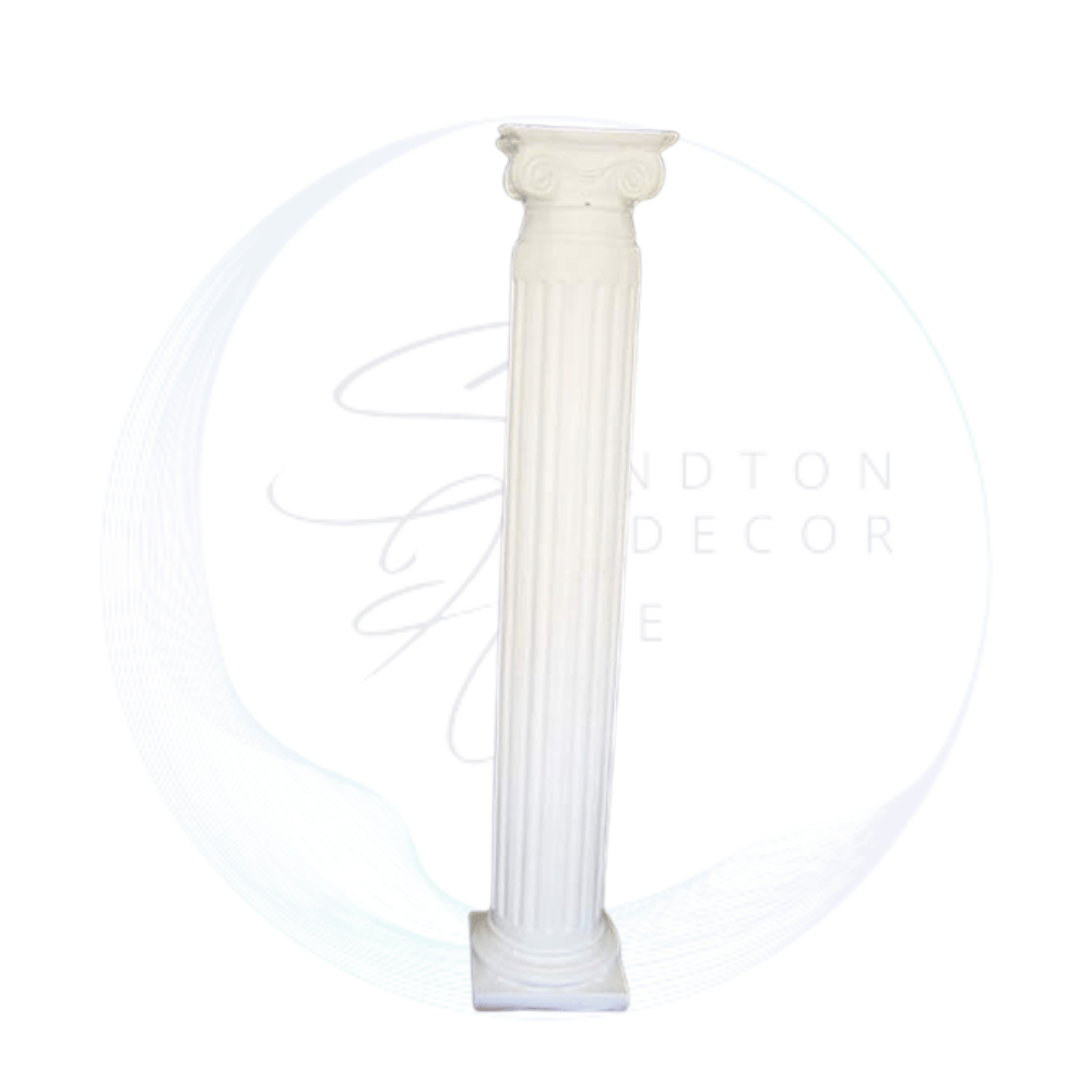 Tall white event pillar measuring 190cm high for wedding ceremony backdrops and luxury event styling