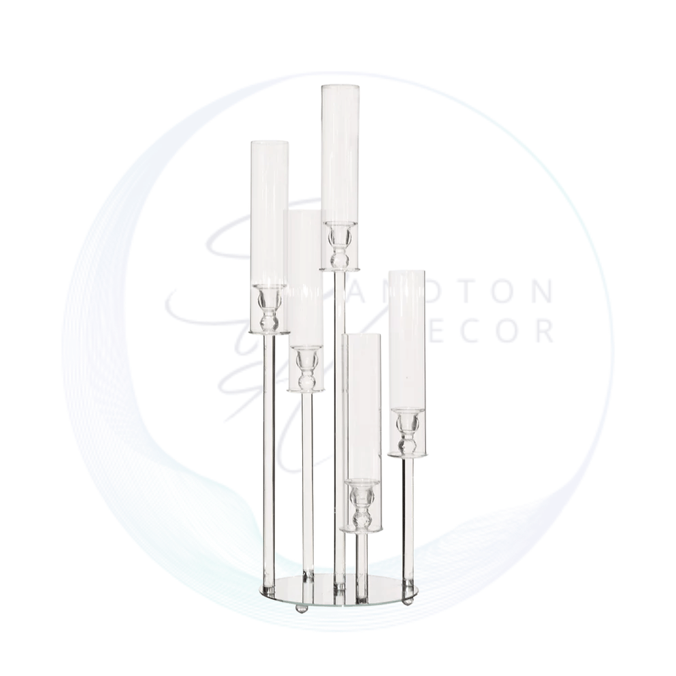 Crystal 5 arm candle stand, 86 cm high, perfect for luxury weddings, gala dinners, and elegant table centrepieces