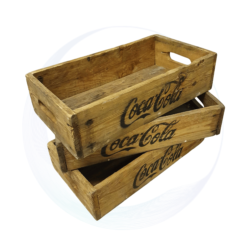 Small wooden cola crate measuring 50cm long for rustic and vintage themed event decor hire