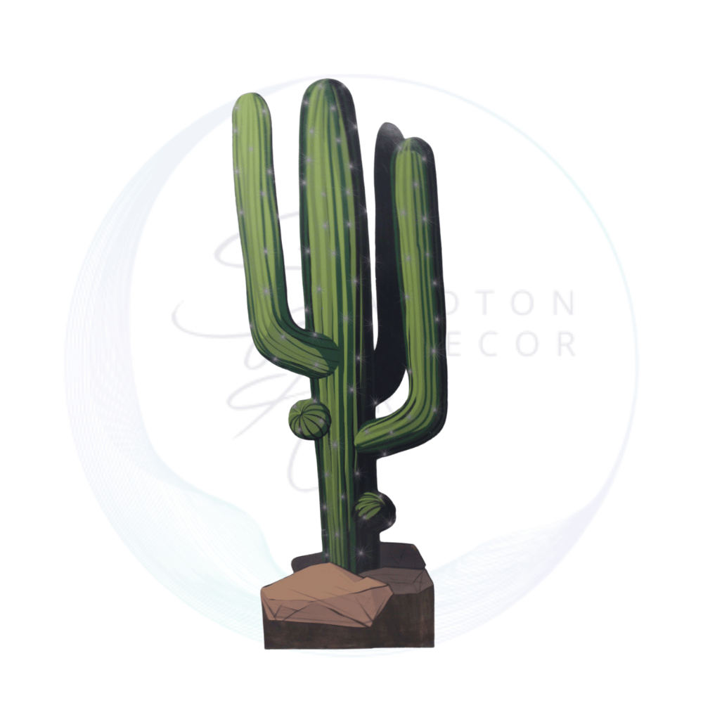 A giant cactus cutout with a stand, perfect for adding a desert vibe to events.