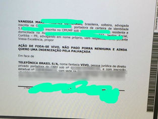 Advogada usa palavrões em ação contra Vivo: 'vou pagar p... nenhuma'
