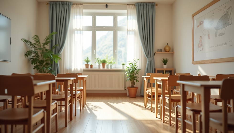 Eye-level view of a cozy classroom set up for prenatal education
