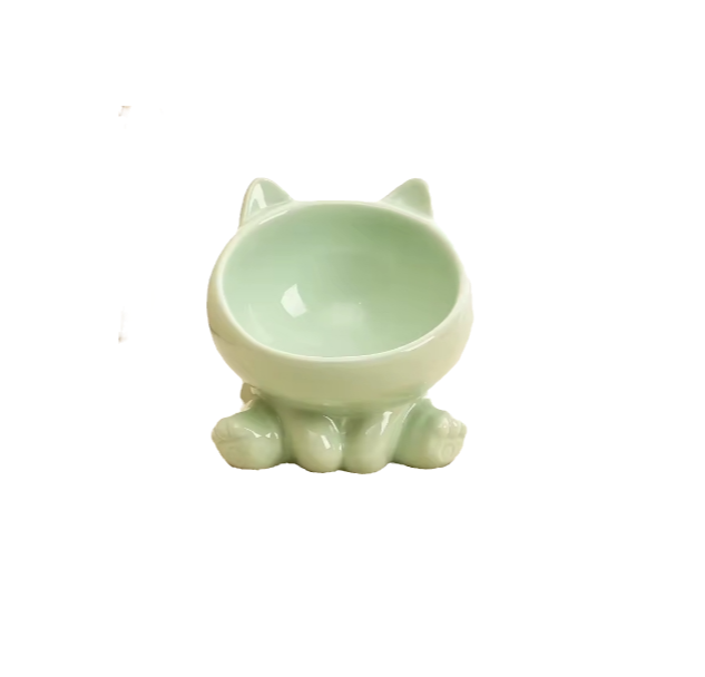 Elevated Ceramic Cat Bowl Green