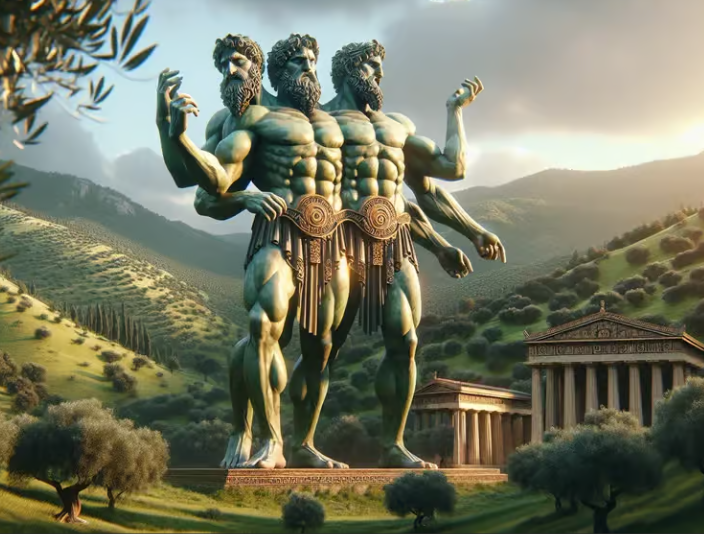 Geryon was often described as a monster with either three bodies and three heads, or three heads and one body, or three bodies and one head. (Clearly the guy had it going on lol...).