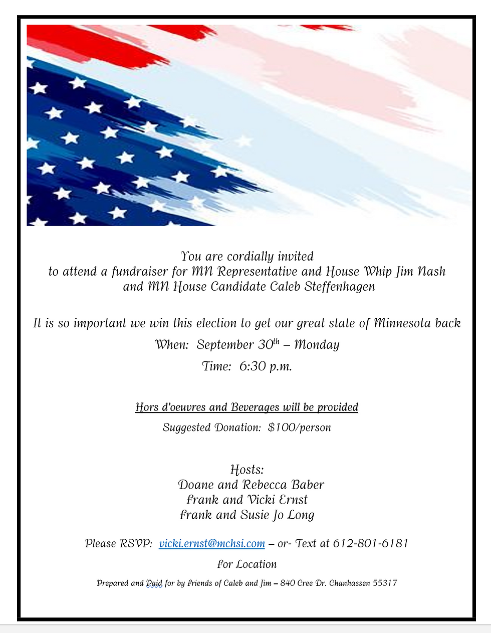 Fundraiser For Representative Jim Nash & House Candidate Caleb Steffenhagen