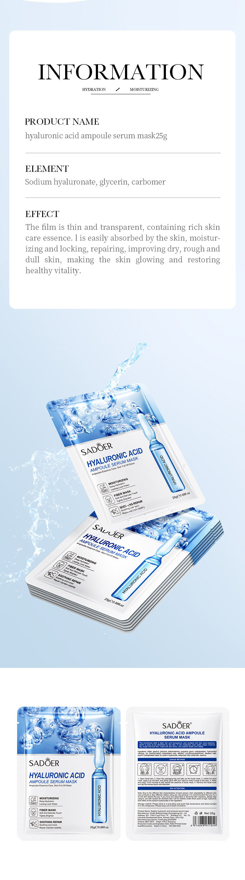 Thumbnail: 10pcs SAODER Hyaluronic Acid Facial Masks Face skincare Firming Hydrating Moistu
